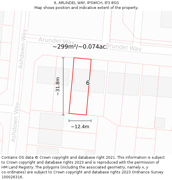 6, ARUNDEL WAY, IPSWICH, IP3 8SG: Plot and title map