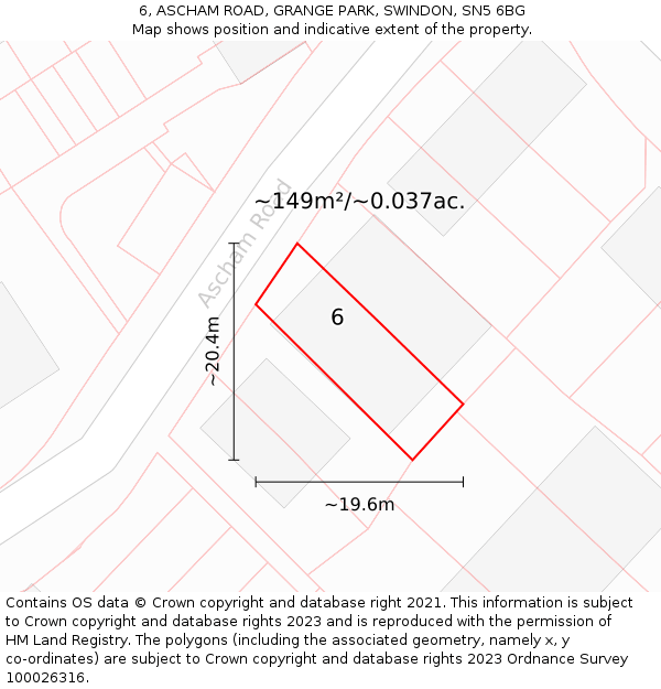 6, ASCHAM ROAD, GRANGE PARK, SWINDON, SN5 6BG: Plot and title map