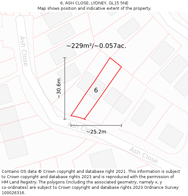 6, ASH CLOSE, LYDNEY, GL15 5NE: Plot and title map