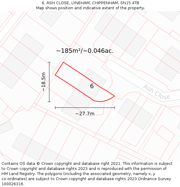 6, ASH CLOSE, LYNEHAM, CHIPPENHAM, SN15 4TB: Plot and title map