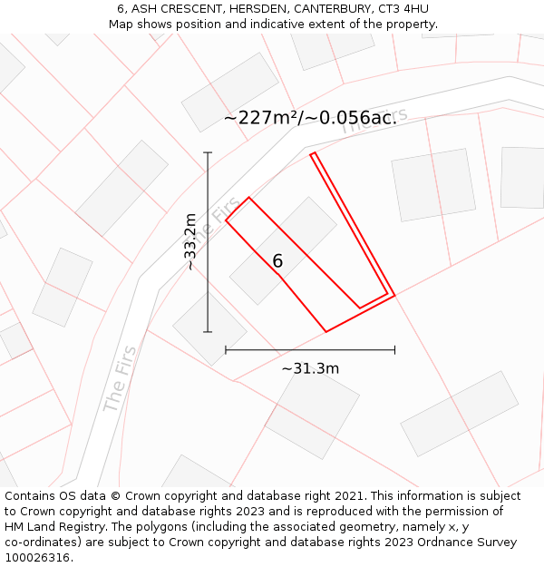 6, ASH CRESCENT, HERSDEN, CANTERBURY, CT3 4HU: Plot and title map