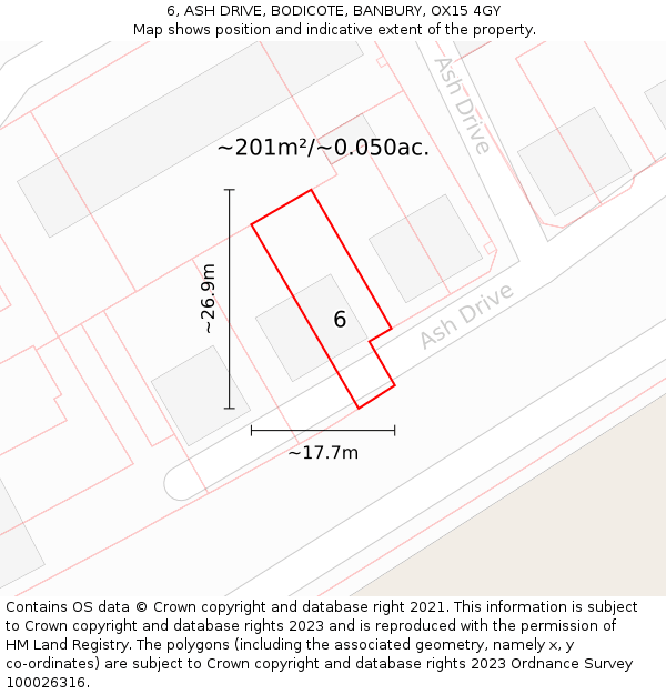 6, ASH DRIVE, BODICOTE, BANBURY, OX15 4GY: Plot and title map