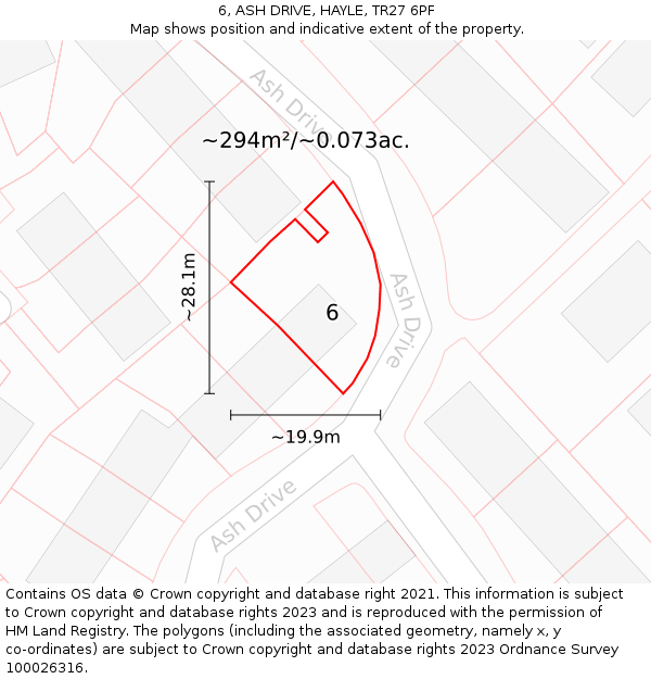 6, ASH DRIVE, HAYLE, TR27 6PF: Plot and title map