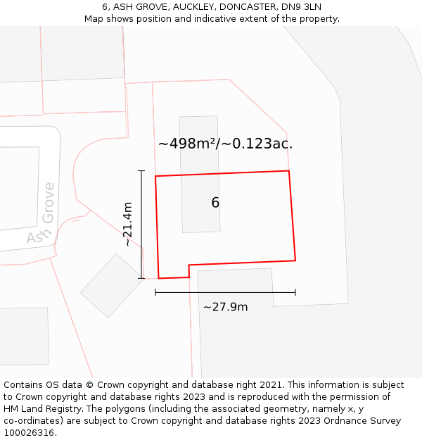 6, ASH GROVE, AUCKLEY, DONCASTER, DN9 3LN: Plot and title map