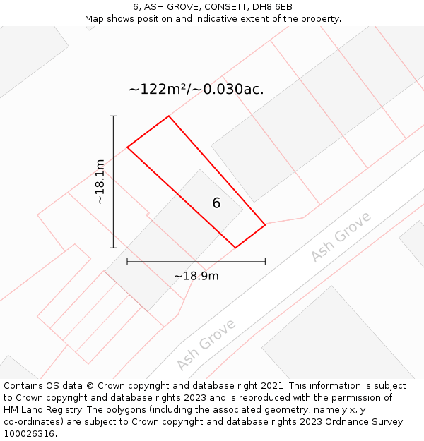 6, ASH GROVE, CONSETT, DH8 6EB: Plot and title map