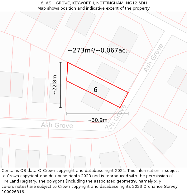 6, ASH GROVE, KEYWORTH, NOTTINGHAM, NG12 5DH: Plot and title map