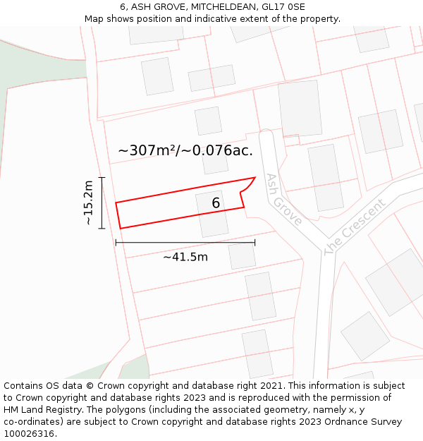 6, ASH GROVE, MITCHELDEAN, GL17 0SE: Plot and title map