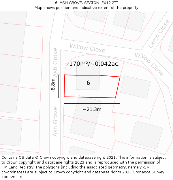 6, ASH GROVE, SEATON, EX12 2TT: Plot and title map