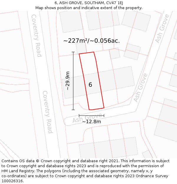6, ASH GROVE, SOUTHAM, CV47 1EJ: Plot and title map
