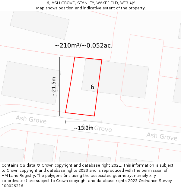 6, ASH GROVE, STANLEY, WAKEFIELD, WF3 4JY: Plot and title map