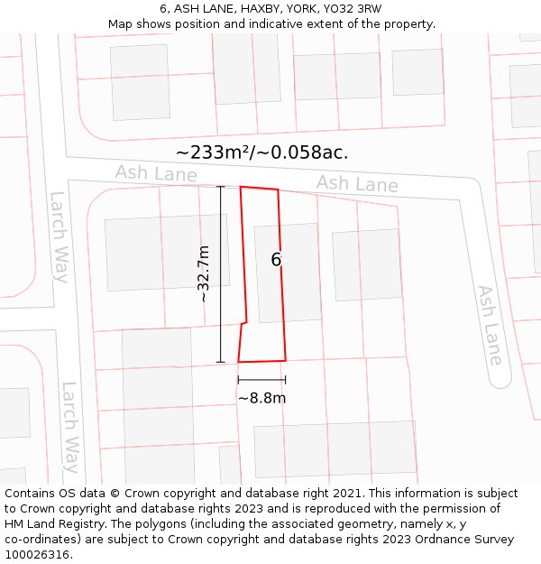 6, ASH LANE, HAXBY, YORK, YO32 3RW: Plot and title map