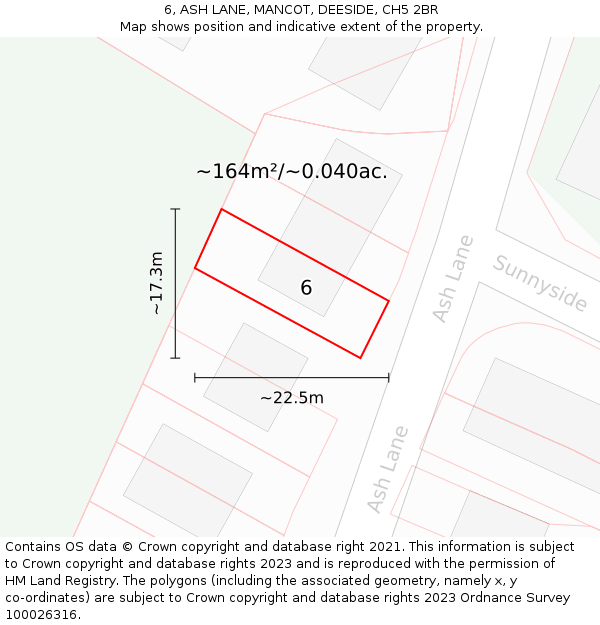 6, ASH LANE, MANCOT, DEESIDE, CH5 2BR: Plot and title map