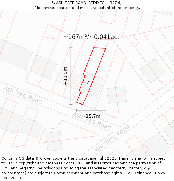 6, ASH TREE ROAD, REDDITCH, B97 6JL: Plot and title map