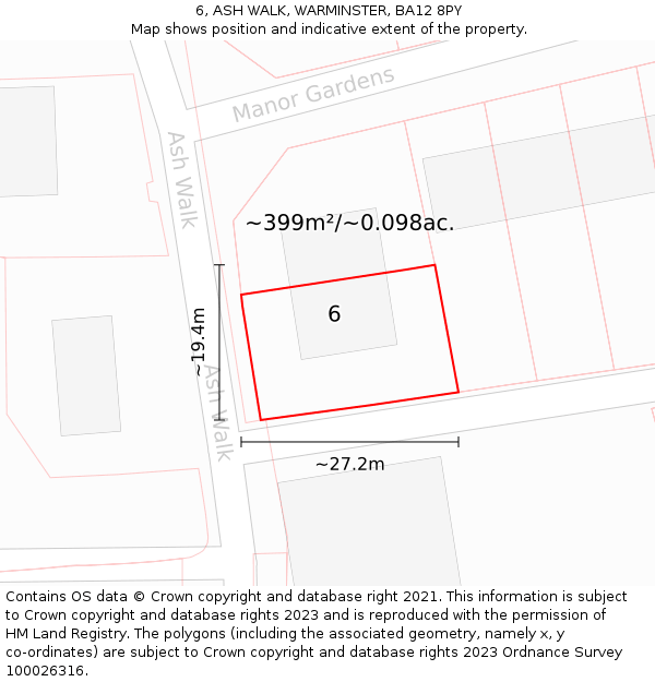 6, ASH WALK, WARMINSTER, BA12 8PY: Plot and title map