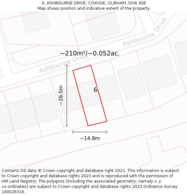 6, ASHBOURNE DRIVE, COXHOE, DURHAM, DH6 4SE: Plot and title map
