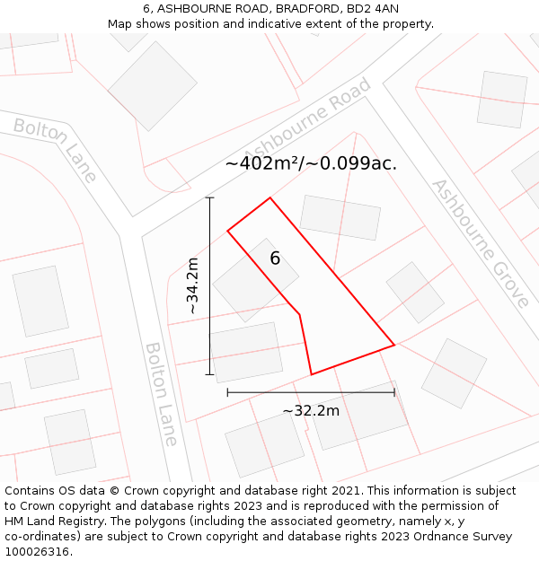 6, ASHBOURNE ROAD, BRADFORD, BD2 4AN: Plot and title map