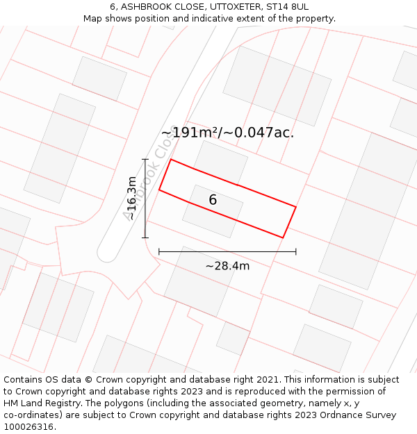 6, ASHBROOK CLOSE, UTTOXETER, ST14 8UL: Plot and title map