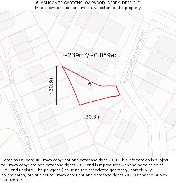 6, ASHCOMBE GARDENS, OAKWOOD, DERBY, DE21 2LD: Plot and title map
