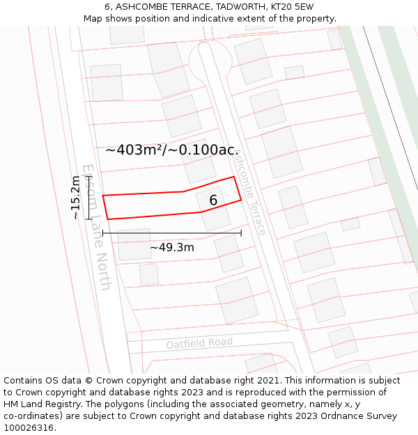 6, ASHCOMBE TERRACE, TADWORTH, KT20 5EW: Plot and title map