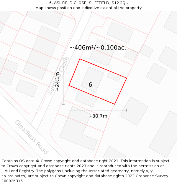 6, ASHFIELD CLOSE, SHEFFIELD, S12 2QU: Plot and title map