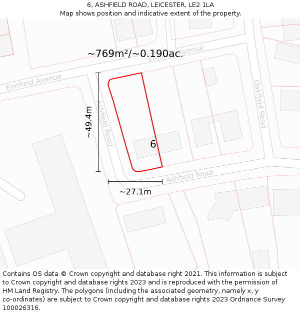 6, ASHFIELD ROAD, LEICESTER, LE2 1LA: Plot and title map