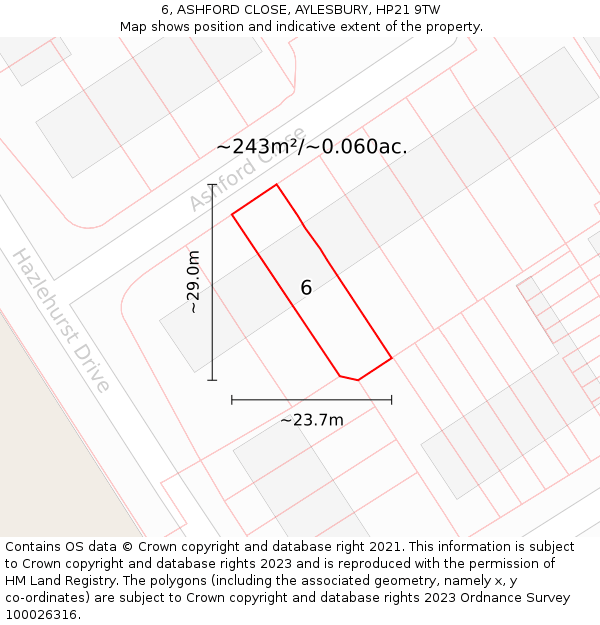6, ASHFORD CLOSE, AYLESBURY, HP21 9TW: Plot and title map