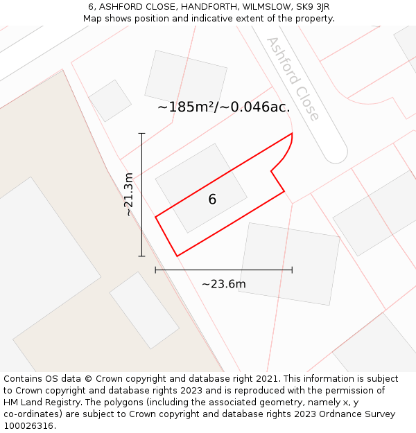 6, ASHFORD CLOSE, HANDFORTH, WILMSLOW, SK9 3JR: Plot and title map