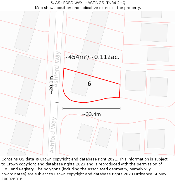 6, ASHFORD WAY, HASTINGS, TN34 2HQ: Plot and title map