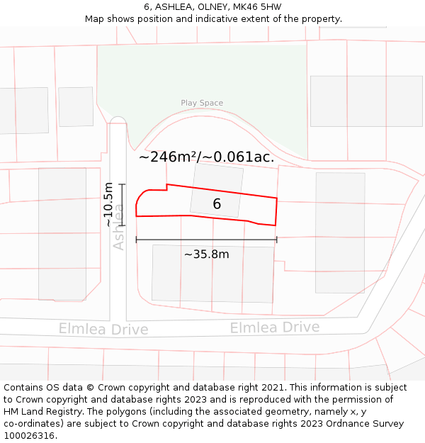 6, ASHLEA, OLNEY, MK46 5HW: Plot and title map