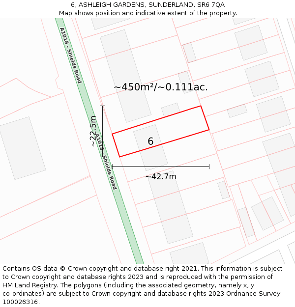 6, ASHLEIGH GARDENS, SUNDERLAND, SR6 7QA: Plot and title map