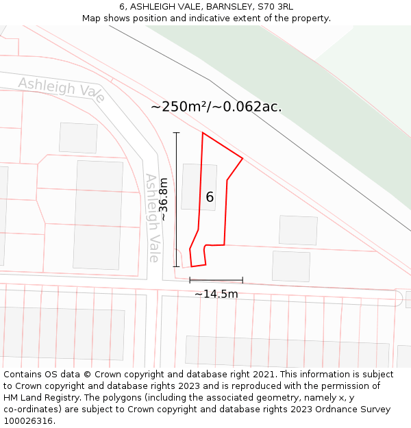 6, ASHLEIGH VALE, BARNSLEY, S70 3RL: Plot and title map