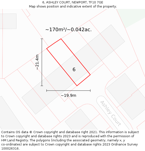 6, ASHLEY COURT, NEWPORT, TF10 7GE: Plot and title map
