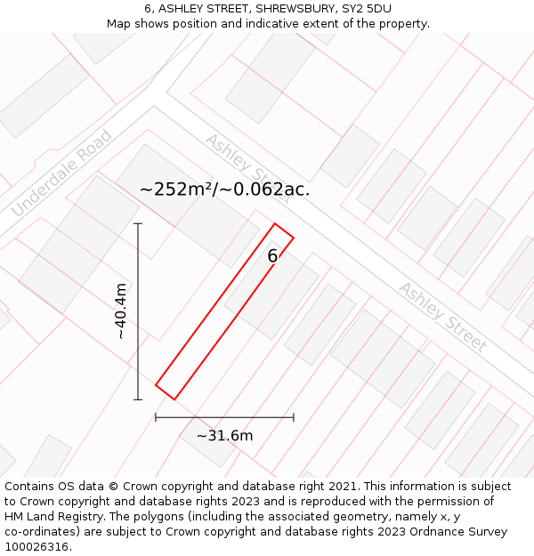 6, ASHLEY STREET, SHREWSBURY, SY2 5DU: Plot and title map