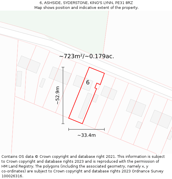 6, ASHSIDE, SYDERSTONE, KING'S LYNN, PE31 8RZ: Plot and title map