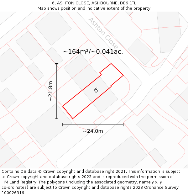 6, ASHTON CLOSE, ASHBOURNE, DE6 1TL: Plot and title map