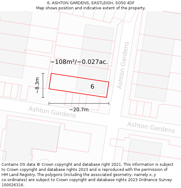 6, ASHTON GARDENS, EASTLEIGH, SO50 4DF: Plot and title map