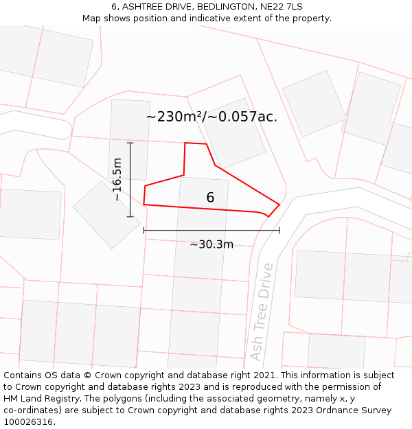 6, ASHTREE DRIVE, BEDLINGTON, NE22 7LS: Plot and title map