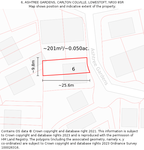 6, ASHTREE GARDENS, CARLTON COLVILLE, LOWESTOFT, NR33 8SR: Plot and title map