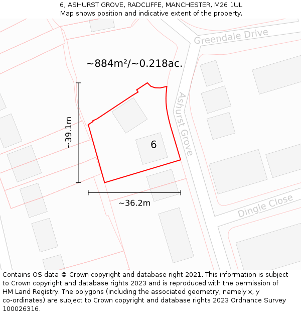 6, ASHURST GROVE, RADCLIFFE, MANCHESTER, M26 1UL: Plot and title map