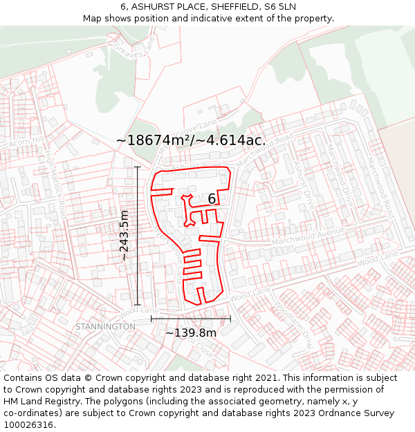 6, ASHURST PLACE, SHEFFIELD, S6 5LN: Plot and title map