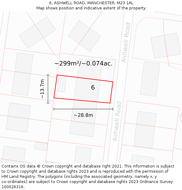 6, ASHWELL ROAD, MANCHESTER, M23 1AL: Plot and title map