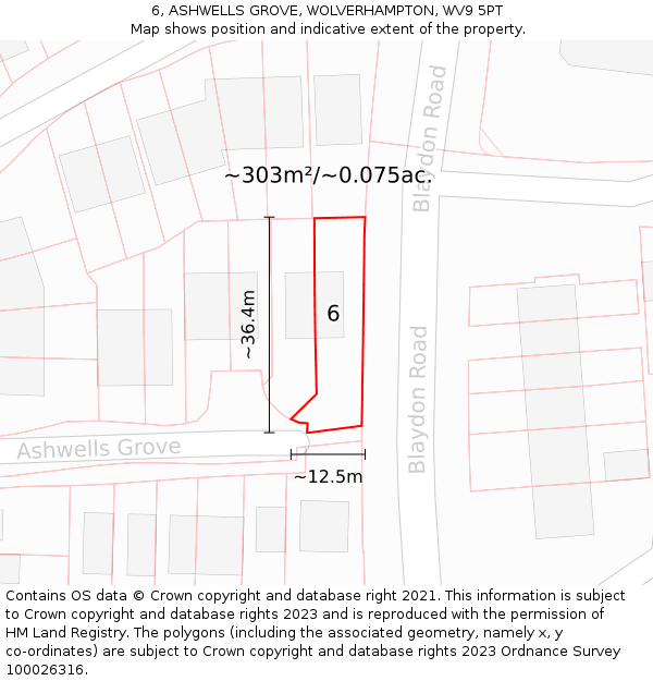 6, ASHWELLS GROVE, WOLVERHAMPTON, WV9 5PT: Plot and title map