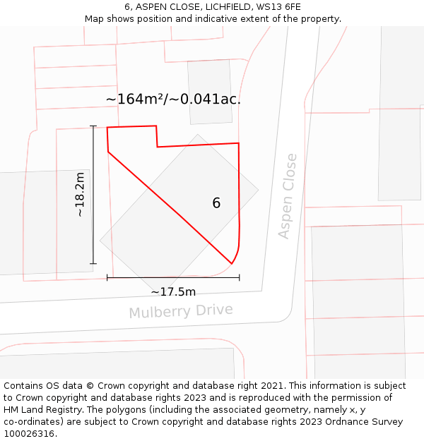 6, ASPEN CLOSE, LICHFIELD, WS13 6FE: Plot and title map