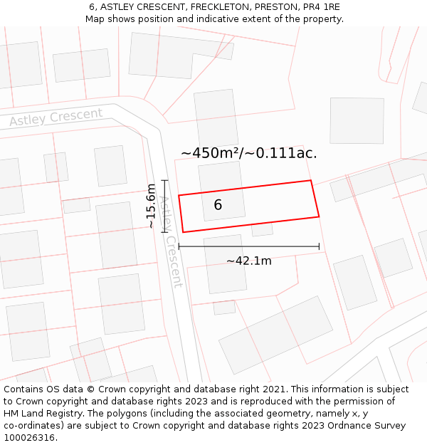 6, ASTLEY CRESCENT, FRECKLETON, PRESTON, PR4 1RE: Plot and title map