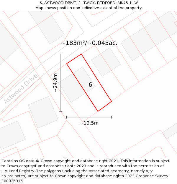 6, ASTWOOD DRIVE, FLITWICK, BEDFORD, MK45 1HW: Plot and title map