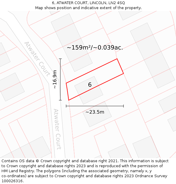 6, ATWATER COURT, LINCOLN, LN2 4SQ: Plot and title map