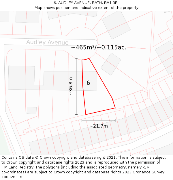 6, AUDLEY AVENUE, BATH, BA1 3BL: Plot and title map