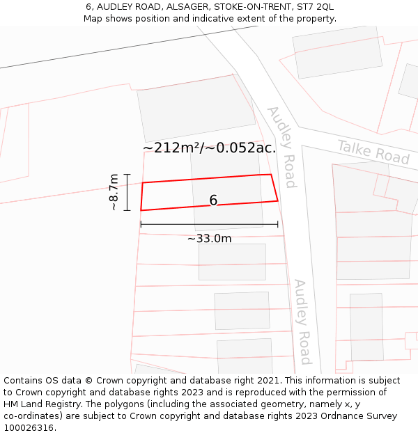 6, AUDLEY ROAD, ALSAGER, STOKE-ON-TRENT, ST7 2QL: Plot and title map