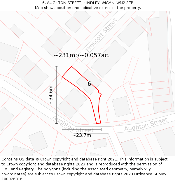 6, AUGHTON STREET, HINDLEY, WIGAN, WN2 3ER: Plot and title map