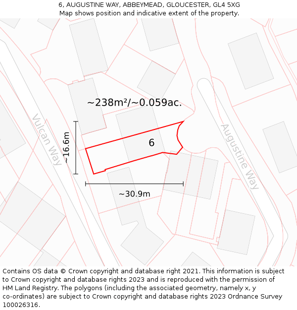 6, AUGUSTINE WAY, ABBEYMEAD, GLOUCESTER, GL4 5XG: Plot and title map